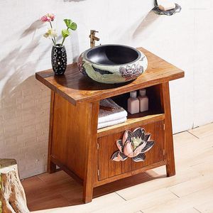 Zlew łazienki krany międzyplatformowe basen lotosowy sztuka mycie ręczne mycie kreatywna osobowość w chińskim zabytkowym stylu drewna