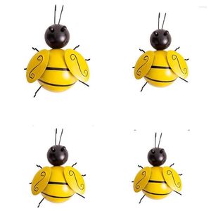 Decorative Flowers 4PCS Metal Bumble Bee Wall Decor 3D Iron Art Sculpture Hanging Decorations For Outdoor Home