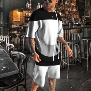 MEN MENTURITS URICHSUITS SUMMENT MENM MENT STRIPE 3D PRINTY SIDE SIDE SLEEVE SLEEVE DAILY DISALY LAVAGENGE 2 قطعة ضخم الحجم 230517