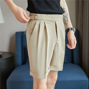 Men's Shorts British Style Summer Naples Straight Suit Shorts Men Slim Fit Business Formal Knee Length Short Pants Hommes Streetwear 230518