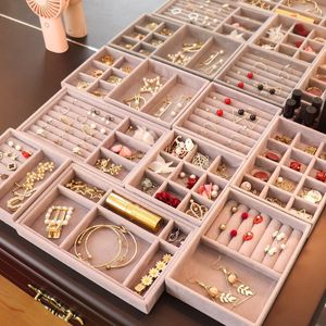 Jewelry Stand Soft Velvet Tray Case Display Storage Box Ring Ear Studs Earrings Necklace Bracelet Organizer Drawer Holder 230517