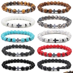 Moda de moda Casos cruzados Black Stone Frend Bracelet Natural Tigres Elasticidade Olhos para Mulheres Menino Jóia Droga Braço Dhgarden Dh2up