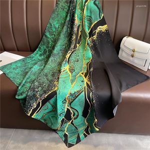 Scarves Women Silk Winter Scarf Luxury Design Blackish Green Starry Sky Print Lady Beach Shawl Fashion Smooth Female Hijab