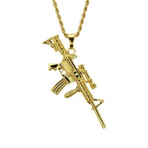 Colares de pingentes de pingente de armas de espingarda de espingarda de ouro do hip hop colar de pingentes de pingentes para homens jóias de rapper