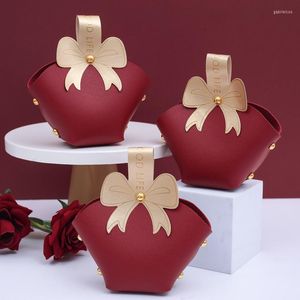 Prezent Wrap Wedding Candy Box Premium skórzane ręcznie Składane torby damskie opakowania pudełka na baby shower imprezę hurtową
