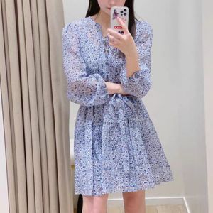 Casual Dresses M-Aje Puff Sleeve Floral Dress High midje Tie Front Fit Mini Dress for Women