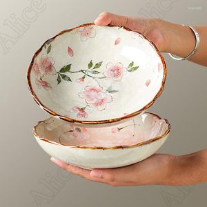 Plates Japanese Creative Irregular Ceramic Plate Retro Simplicity Flower Dinner Underglaze Restaurant Kitchen Items Tableware