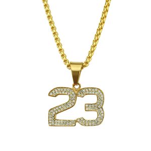 Halsband för menskedja kubanska länk Guldkedjor isade ut smycken hiphop diamant pläterad 23 nummer hänge halsband