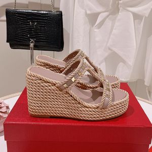 Slippers Platform Pumps Mule Wedge Woven Espadrille Heels Open-toe Party Shoes100mm