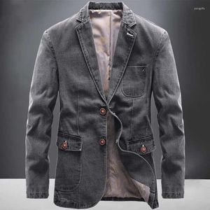 Herrenjacken Baumwolle Männer Denim Anzugjacke Einreiher Taschen Grau Lässige Straße Frühling Herbst Männliche Jeans Outwear Slim Man Cowboy