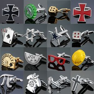 Camisa francesa de moda de fábrica CUFFLINKS Cruzes de atacado Crates Playing Cards 18 tipos de abotoaduras de design