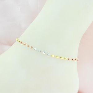 Anklets S925スターリングシルバーメッキカラーゴールドアンクレットシンプルビーズアンクルリングライトラグジュアリーマイノリティデザインジュエリー