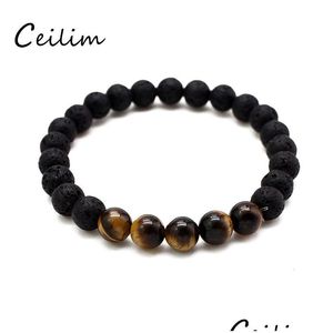 Beaded Minimalist Chakra Nce Yoga Beads Bracelet For Men 8Mm Tiger Eye Natural Stone Charms Lava Bracelets Stretch Casual Je Dhgarden Dhw5R