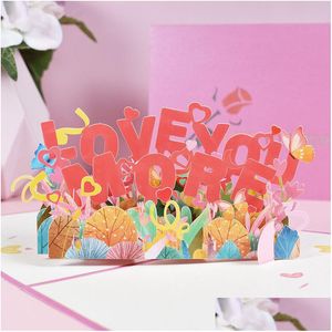 Greeting Cards 3D Pop Up Valentine Love You More Gift Card Postcards With Envelope Drop Delivery Home Garden Festive Party Supplies E Dh1I4