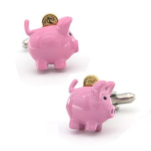 Ny ankomst Piggy Bank manschett Länkar rosa färg söt gris design kvalitet mässing material mäns nyhet manschettknappar gratis frakt