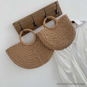 Stuff Sacks Casual Half Moon Rattan Women Handbags Wicker Woven Large Capacity Tote Summer Beach Straw Bag Travel Big Baskets Purses