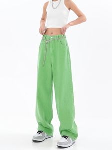 Джинсы Зеленые мешковатые джинсы в стиле ретро, женские широкие брюки с карманами, уличная одежда, повседневные джинсовые прямые брюки с высокой талией в стиле Харадзюку, Mujer 2022