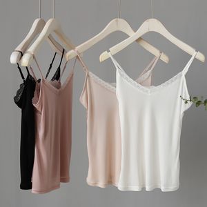 Camisoles Tanks Camisoles for women Natural Real silk lace Camis halter undershirt ladies Short singlet tops sexy femme underwear lingerie 230518