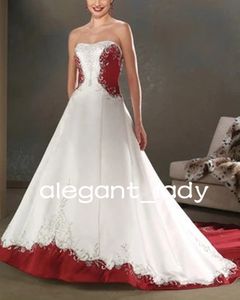 Свадебные платья из белой и красной атласной вышивки 2023 плюс размер без бретелек Корсет Корсет Западный Страновый свадебный платье
