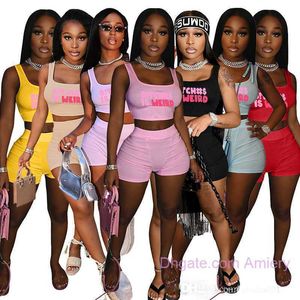2023 Summer Womens Sleeveless Tracksuits Designer Letter Print Vest Shorts 2 Two Piece Set Exposing Navbilicus Sports Outfits Casual Clothing