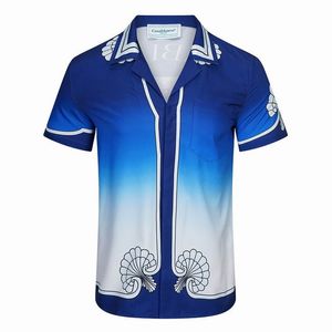 23SS Fashion Shirts Casablanc-s Designer Shirt Masao San Print Mens Casual Shirt Camisa De Seda Solta Manga Curta T-shirt De Luxo Masculina Top Azul