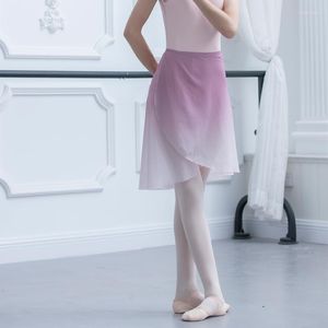 Scene Wear Gradual Color Ballet Dance Kjol Middle Längd Lace Up Half For Women Adult Practice Clothes Body S22056
