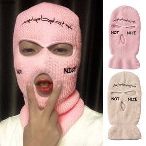 Beanie/Skull Caps 2021 Autumn Winter Ski Mask 3-Hole Knit Hat Full Face Cover Balaclava Hats Funny Party Embroidery Beanies Caps J230518