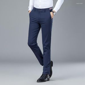 Men's Suits Lansboter Navy Blue Spring And Summer Brocade Cotton Stretch Men's Casual Pants Slim Thin Straight