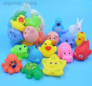 Bath Toys 13pcs/lot baby bath toys rubber duck animal children bathroom water play floating toy squeeze sound squeaky bath toys