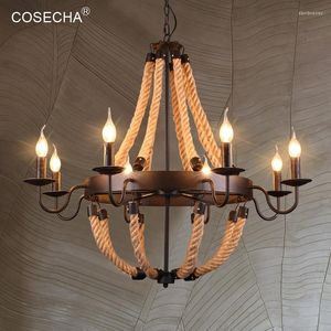 Chandeliers Rope Chandelier 8 Lights American Country Vintage In Living Room Farmhouse Foyers French Hanging