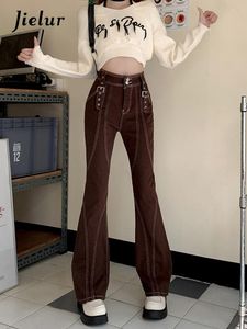 Szorty jielur retro wysoki pasy dżinsy kobiety Koreańskie jesień nowe Y2K High Street Brown Pants żeńskie bugionowe chłodne spodni Sxl