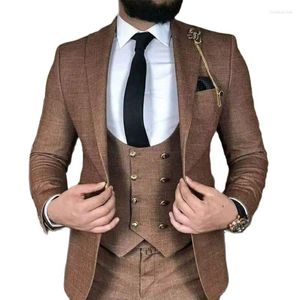 Ternos masculinos Brown Business Men Slim Fit Machine Fashion Wedding Tuxedo para jantar Dinner 3 Peça colete com calças