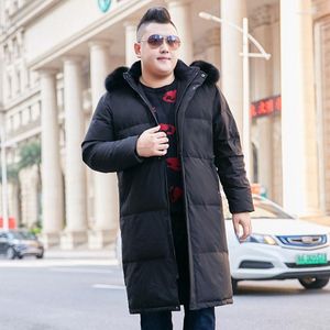 Inverno masculino 10xl Tide Fat Long Plus Fertilizer para aumentar sobre a jaqueta de colarinho de pêlo de joelho roupas quentes de 160kg