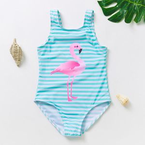 Kvinnors badkläder 2-9 år flickor baddräkt 2023 Flamingo Style Children Two Piece Striped Bathing Suit 1119