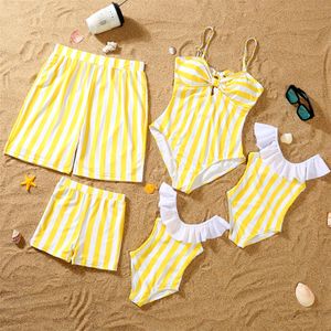 Family Matching Outfits Mommy and Me Bikini Dresses Clothes Father Son Swim Shorts Swimsuits VNeck Mother Daughter Swimwear 230518