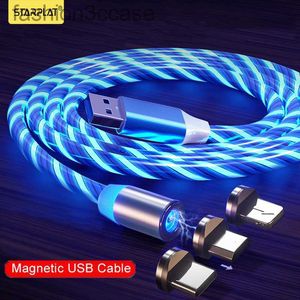 3 in 1 Magnetic LED Flowing Light USB Cable, Fast Charger for Samsung S10, Type C Data Transfer and Charging Cord, 1m/2m Options