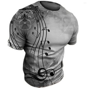 Men's T Shirts Summer Music Notes Print Men's Breathable Polyester Crew Neck Short Sleeve Tee Casual Large Size Tops Tees 6XL