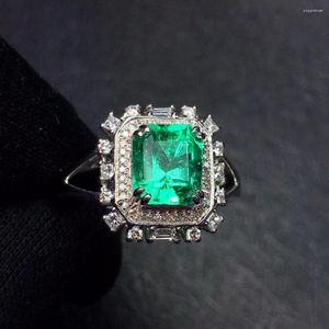 Cluster Rings Fine Jewelry Pure 18K Gold Colombia Origin Natural Emerald 1.7ct Gemstones Diamonds Female Wedding For Women's Ring