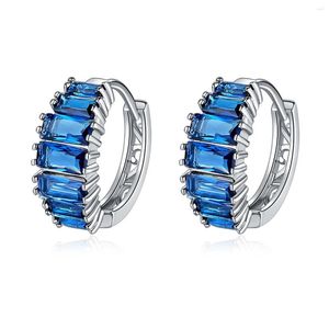 Hoop Earrings Trendy Gold Plated Round White Blue Square Zircon Stone For Women Fashion Accessories Wedding Party BirthdayGift