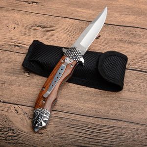 Lion Auto Tactical Folding Knife 8Cr13Mov Satin Blade Wood Handle Outdoor EDC Pocket Knives With Nylon Sheath240V