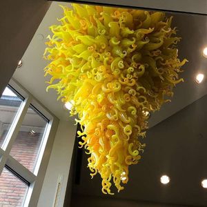Living Room Blown Glass China Chandeliers Yellow Stained Murano Glass Pendant Lamps for High Ceiling