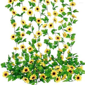 Dekorativa blommor 1 Pack Artificial Sunflower Garland Silk Vine With Green Leaves to Wedding Table Home Decor