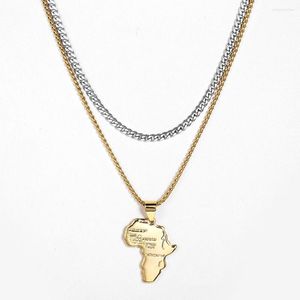 Pendanthalsband Vintage Africa Map Formhalsband för kvinnor Män Guldfärg Box Link Chain Silver Curb Cuban 2023 Fashion Jewelry