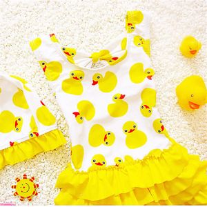 1-8 Years Old Kids Swimsuit For Girls Lovely Yellow Duck Bathing Suit Children Swimsuit Princess One Piece Swimwear Swimming Cap2781