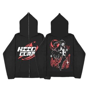 Women's Hoodies Sweatshirts Två-dimensionell skönhetsflicka tryck överdimensionerad hoodie kvinnlig y2k high street trend kläder retro lös blixtlås tröja kvinnlig p230518