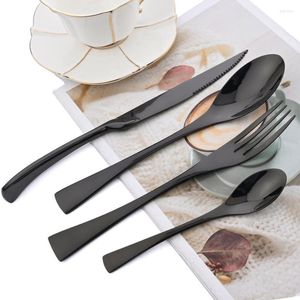 Flatware Sets Baltens 24Pcs 304 Stainless Steel Steak Black DinnerwareUtensils Knives Forks Spoons And Teaspoons Cutlery Set