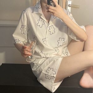 Kadın pijama kadın pijama seti Japon kawaii pijamas ayı baskı pijamaları genç kızlar ev kıyafetleri turnow