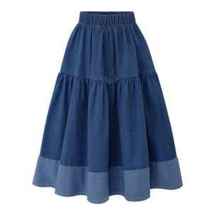 Skirts Casual Jeans Skirt Women's Denim Maxi Skirts Korean Vintage High Waist Blue Pleated Long Skirt Midi Saias Jeans Feminina 230518