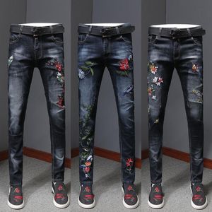 Men's Jeans Personalized Super-fire Knee Hole Denim Trousers European And American Style Straight Pattern Embroidery Trend Men Jea