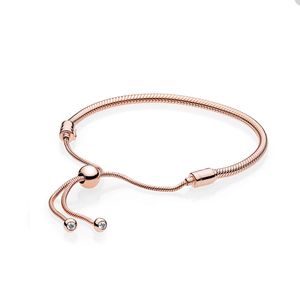 Bracciale scorrevole in oro rosa di lusso per braccialetti con ciondoli Pandora in argento sterling 925 con catena a forma di serpente Gioielli di design per bracciale da donna per ragazze con scatola originale